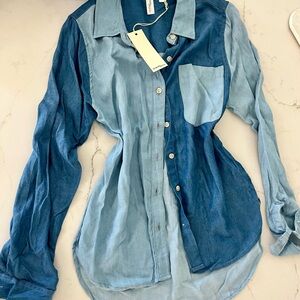 Two-Tone Chambray Button-Up Shirt